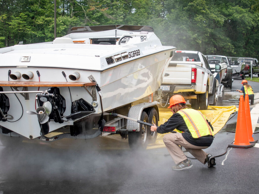 Pressure washing a boat and trailer