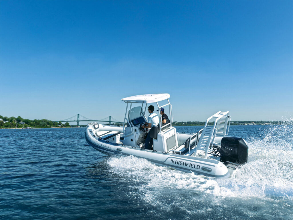 Flux electric outboard on a Highfield RIB